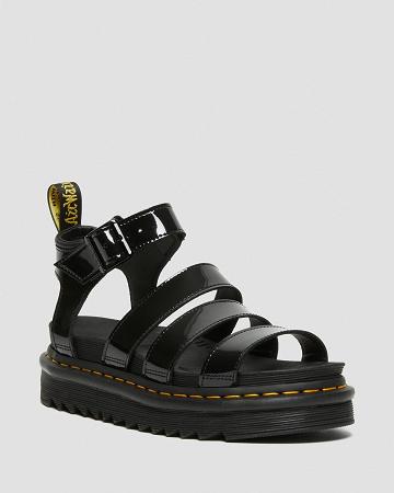 Black Women's Dr Martens Blaire Patent Leather Gladiator Sandals | CA 294TCE